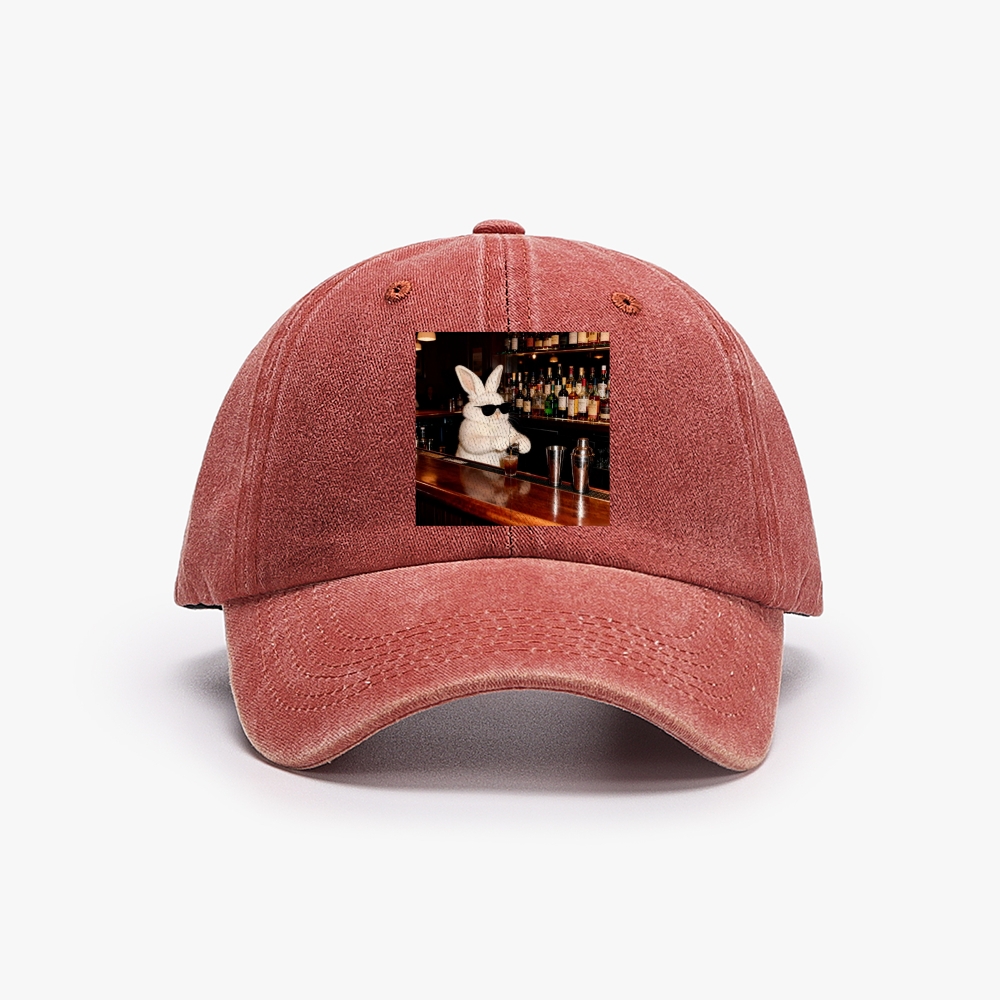 Bartender Bunny Retro Washed Baseball Cap