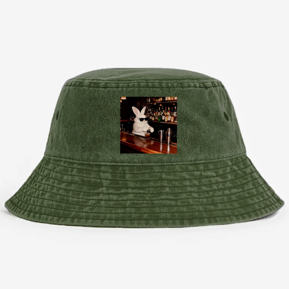 Bartender Bunny Retro Vintage Washed Bucket Hat