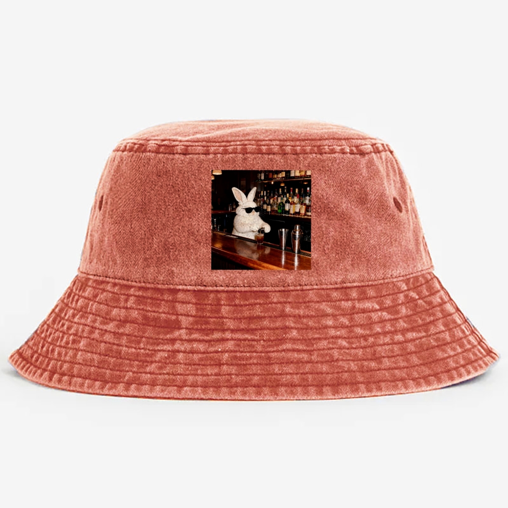 Bartender Bunny Retro Vintage Washed Bucket Hat