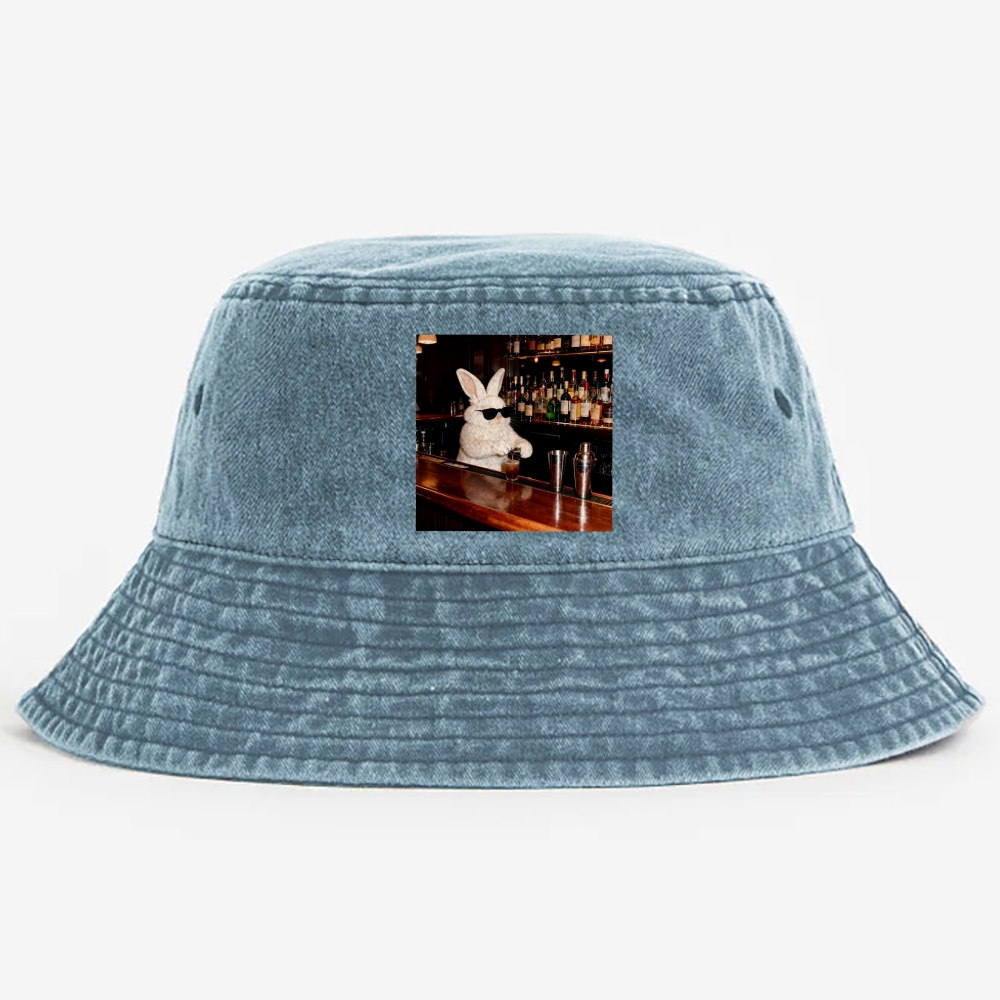 Bartender Bunny Retro Vintage Washed Bucket Hat