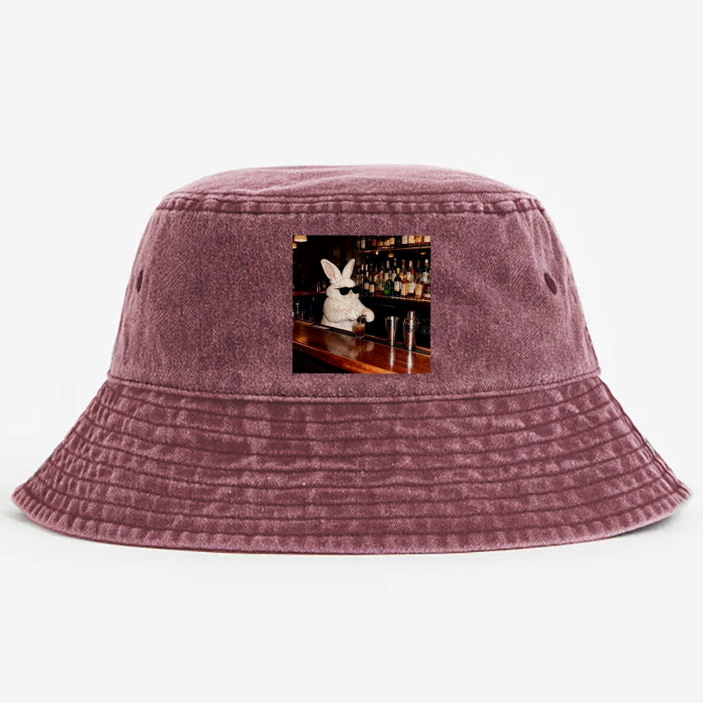 Bartender Bunny Retro Vintage Washed Bucket Hat