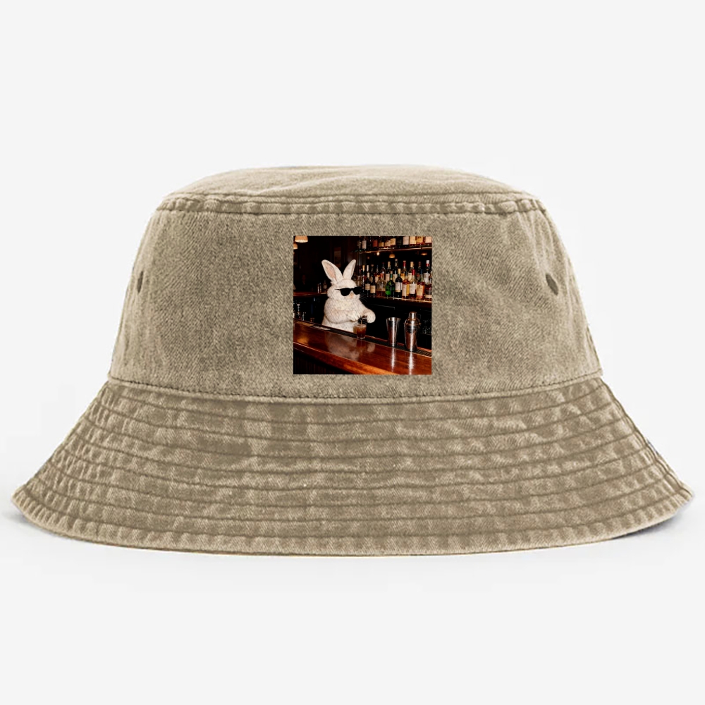 Bartender Bunny Retro Vintage Washed Bucket Hat