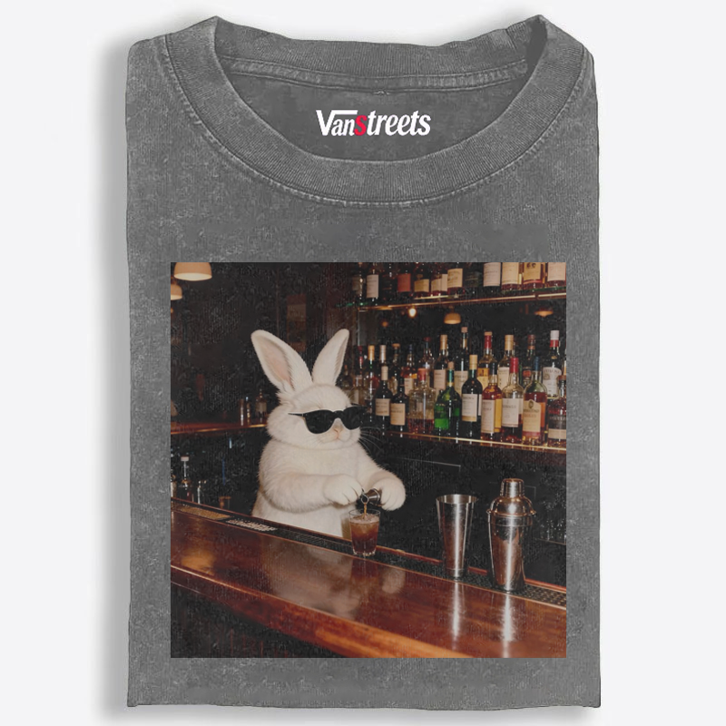 Bartender Bunny Retro Washed T-Shirt | 100% Cotton | Streetwear Essential