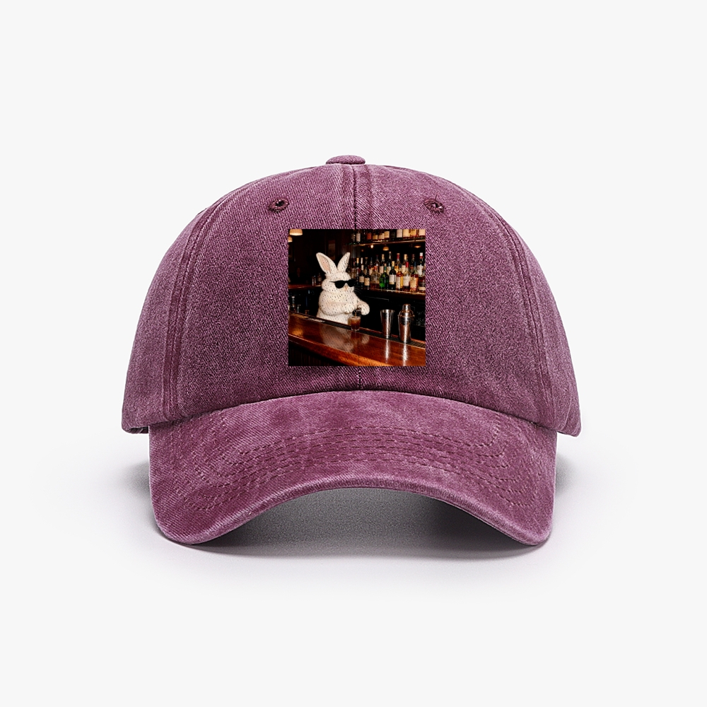 Bartender Bunny Retro Washed Baseball Cap