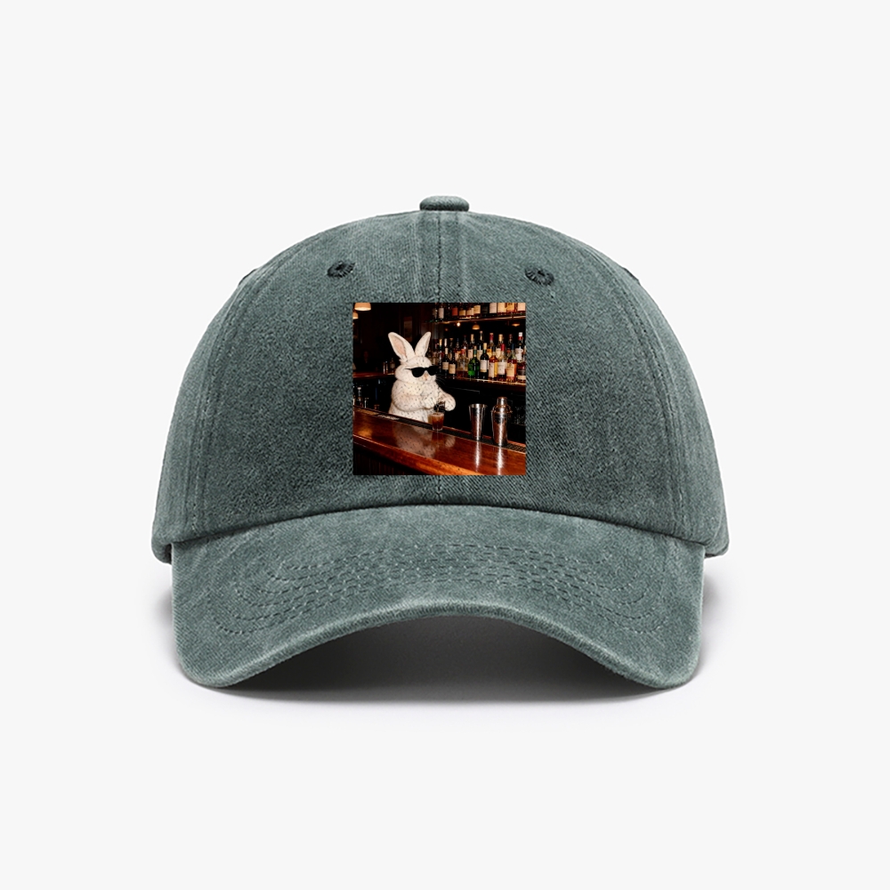Bartender Bunny Retro Washed Baseball Cap