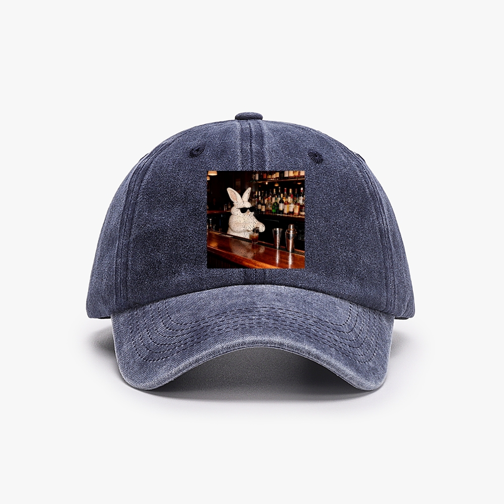 Bartender Bunny Retro Washed Baseball Cap