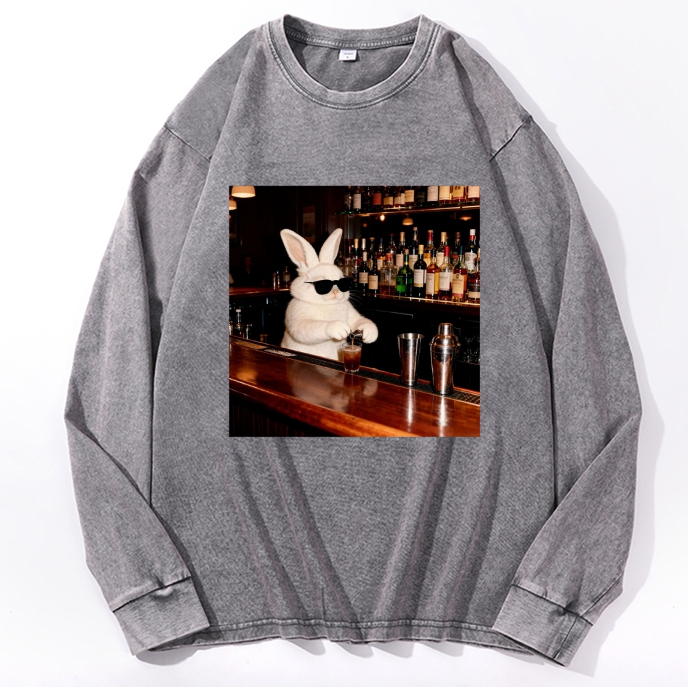 Bartender Bunny Retro Washed Long Sleeve T-Shirt