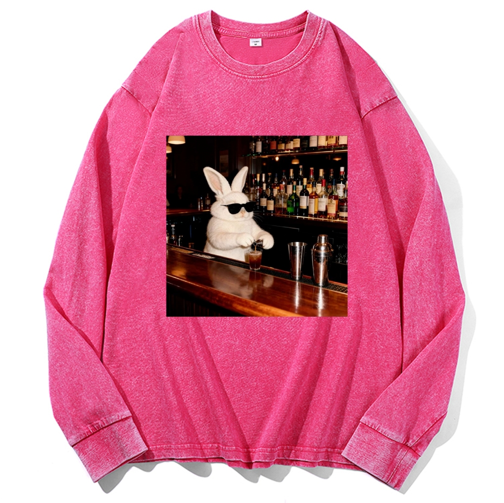 Bartender Bunny Retro Washed Long Sleeve T-Shirt
