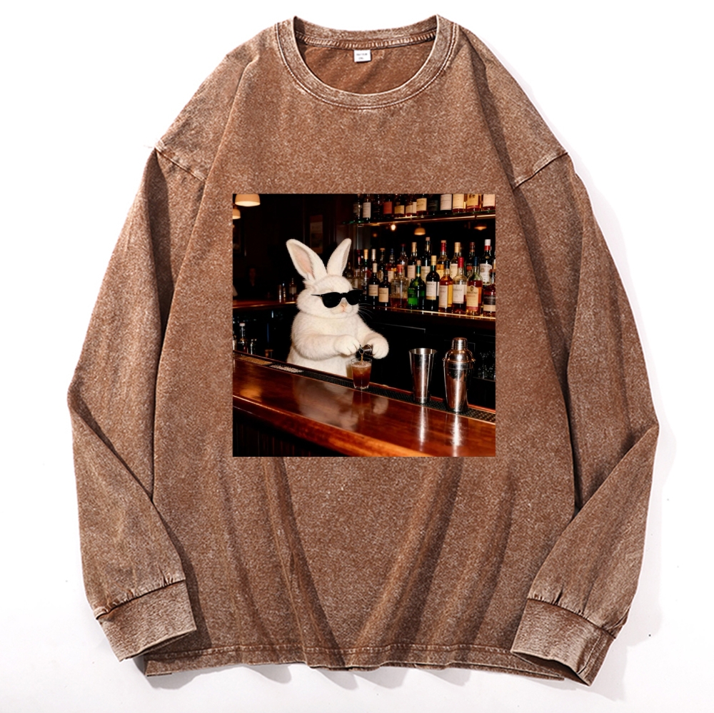 Bartender Bunny Retro Washed Long Sleeve T-Shirt