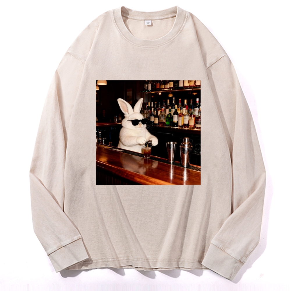 Bartender Bunny Retro Washed Long Sleeve T-Shirt