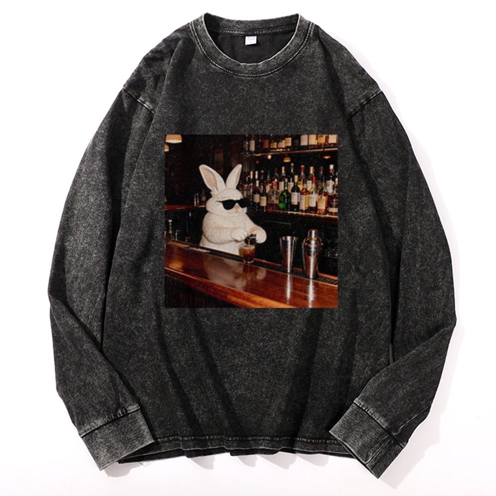 Bartender Bunny Retro Washed Long Sleeve T-Shirt