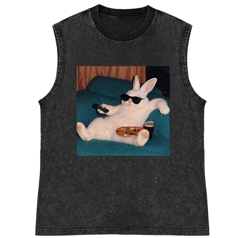 Couch Potato Bunny Retro Washed Tank Top