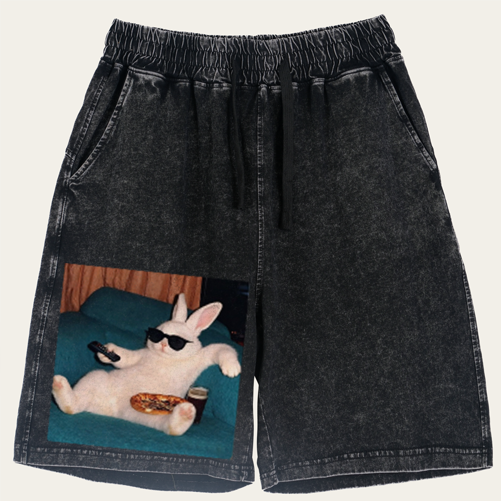 Couch Potato Bunny Retro Washed Shorts