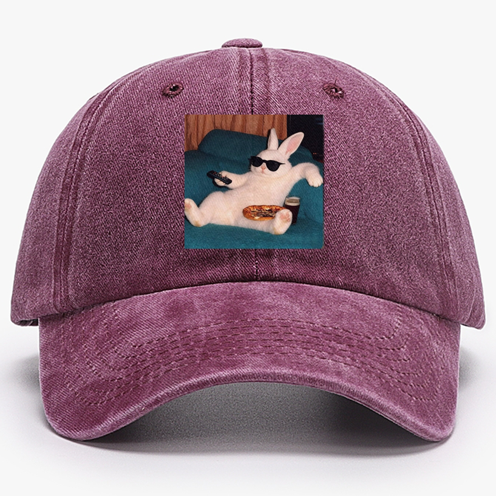Couch Potato Bunny Retro Washed Baseball Cap
