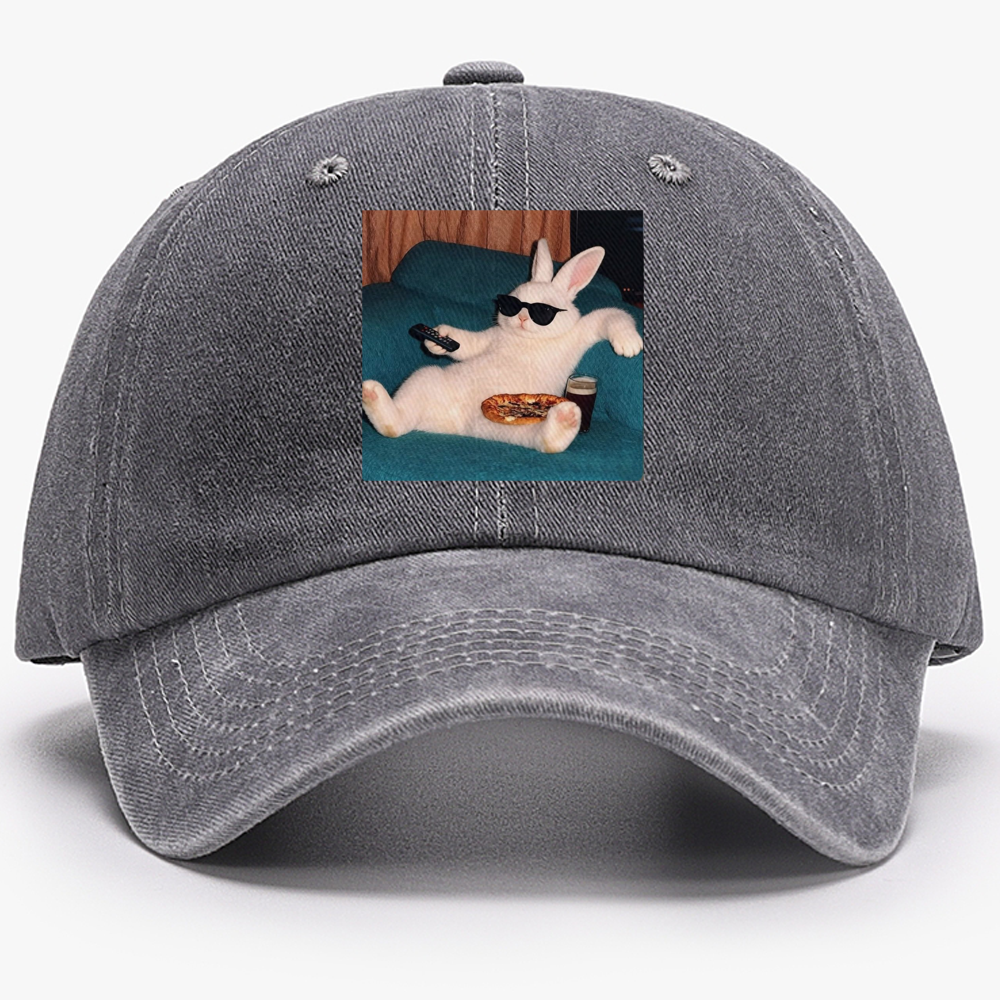 Couch Potato Bunny Retro Washed Baseball Cap