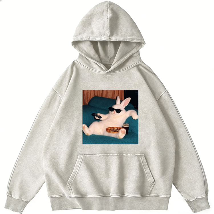 Couch Potato Rabbit Retro Washed Hoodide | 100% Cotton | Streetwear Essential