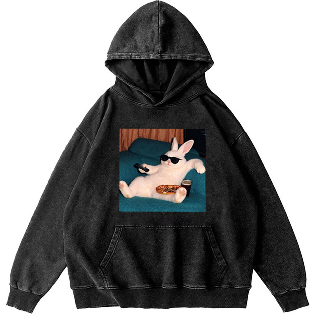 Couch Potato Bunny Retro Washed Hoodie