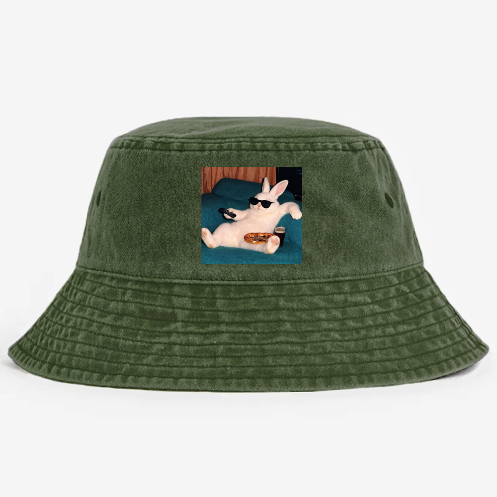 Couch Potato Bunny Retro Vintage Washed Bucket Hat