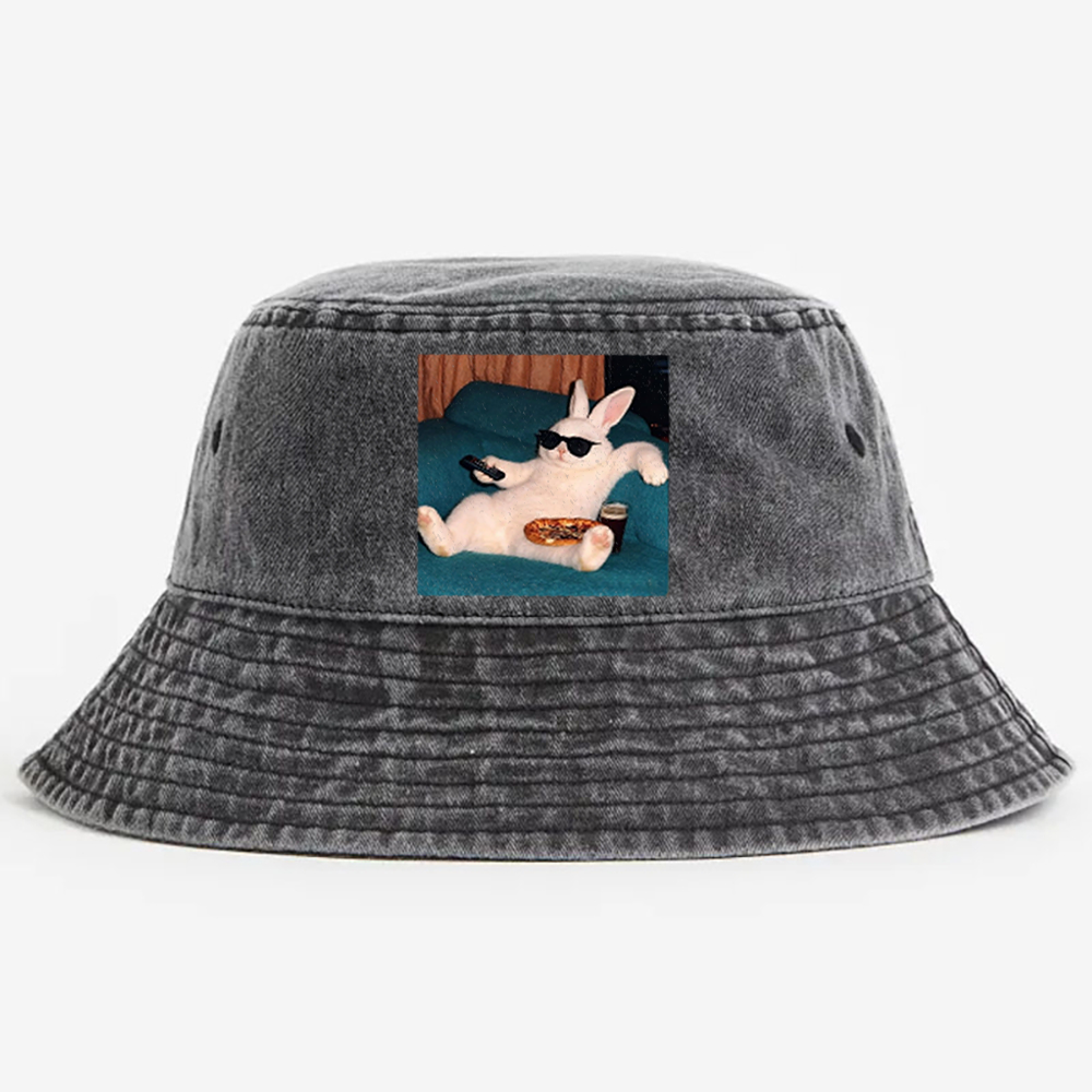 Couch Potato Bunny Retro Vintage Washed Bucket Hat