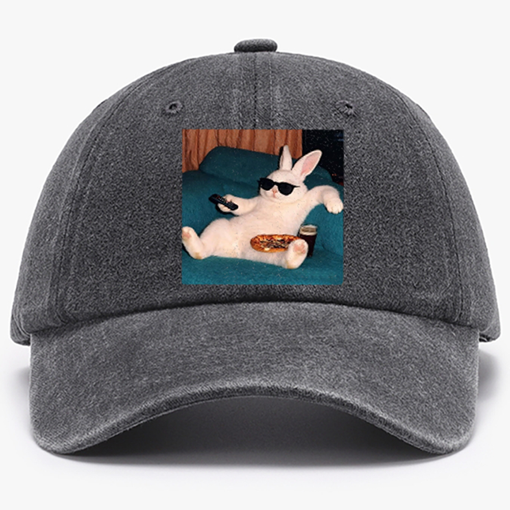 Couch Potato Bunny Retro Washed Baseball Cap