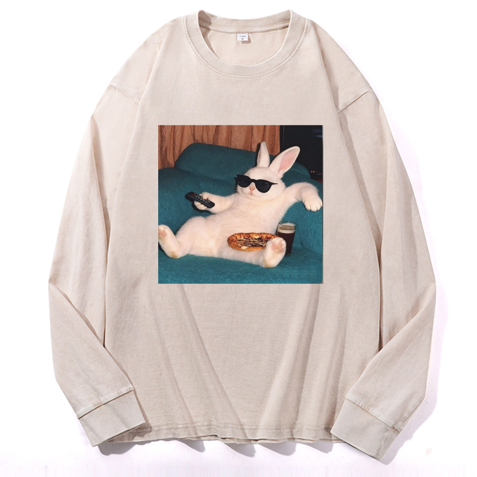 Couch Potato Bunny Retro Washed Long Sleeve T-Shirt