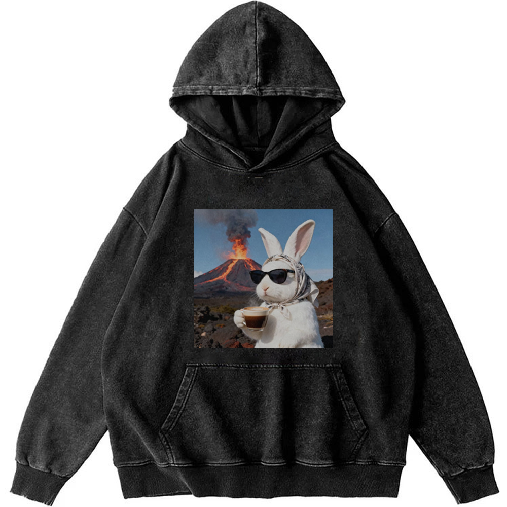 Volcano Coffee Bunny Retro Washed Hoodie