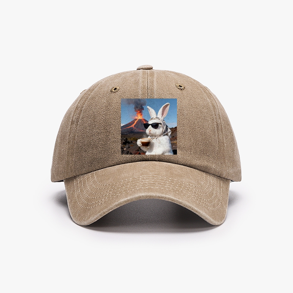 Volcano Coffee Bunny Retro Washed Baseball Cap