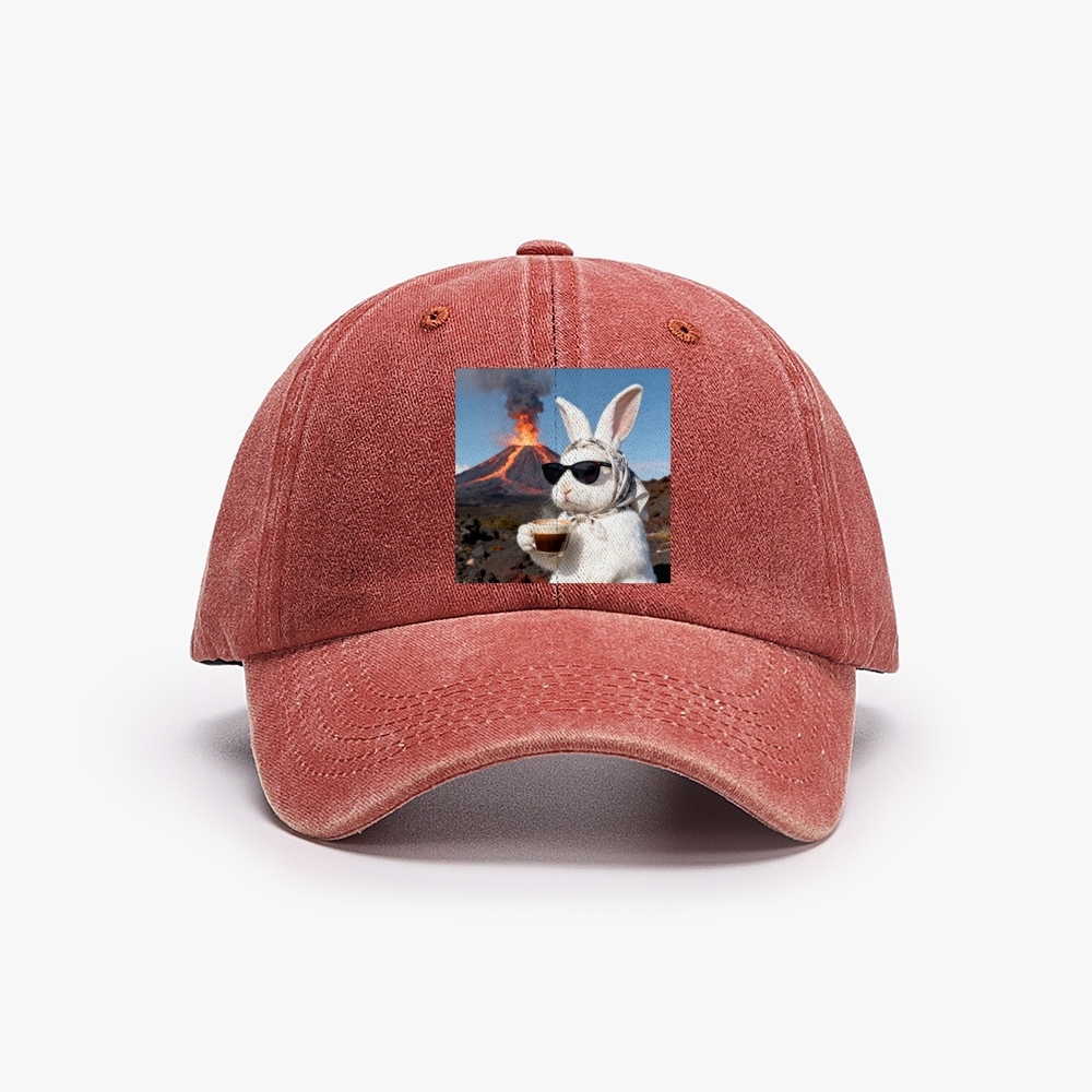 Volcano Coffee Bunny Retro Washed Baseball Cap