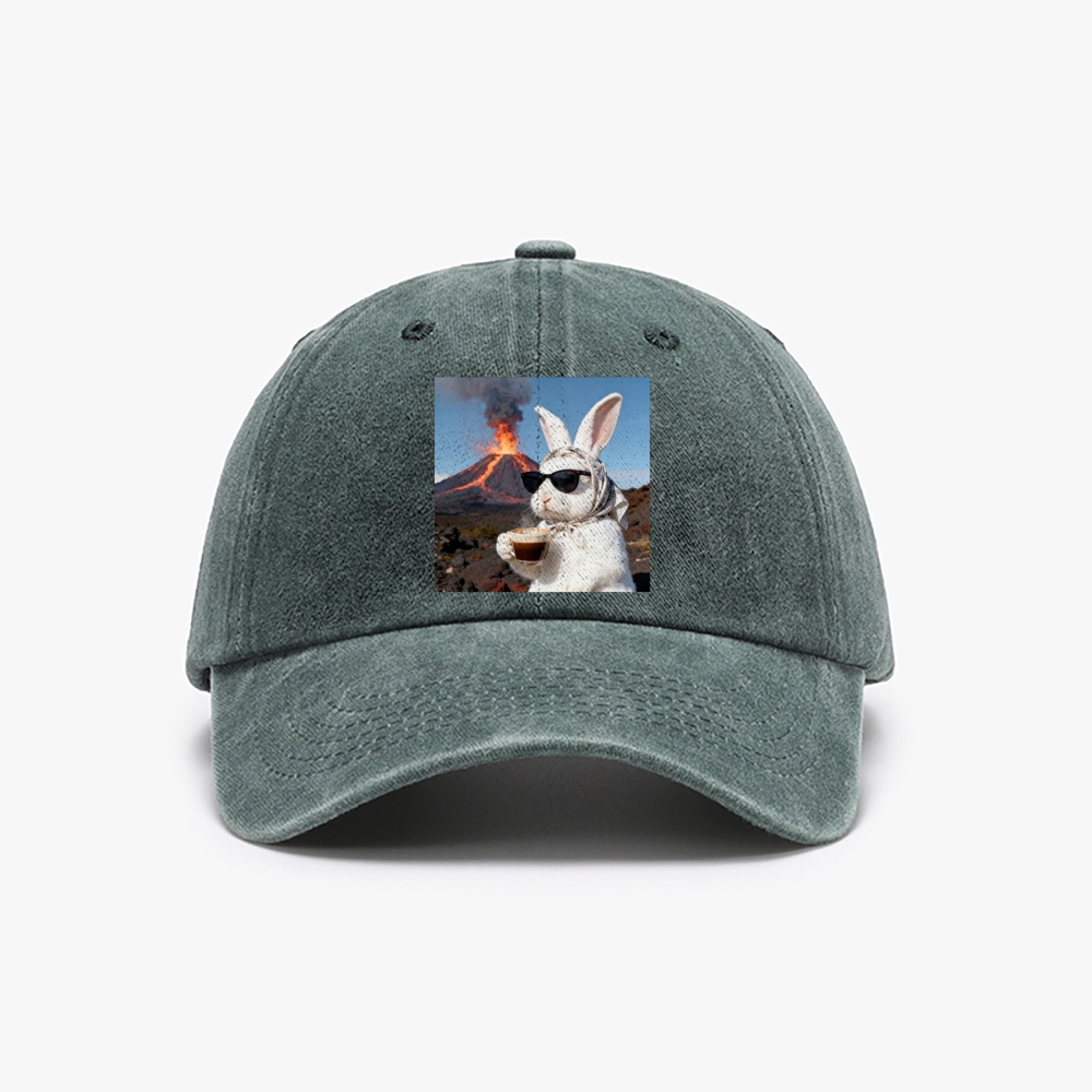 Volcano Coffee Bunny Retro Washed Baseball Cap