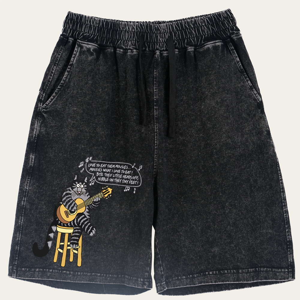 Love To Eat Them Mousies Cat Retro Washed Shorts