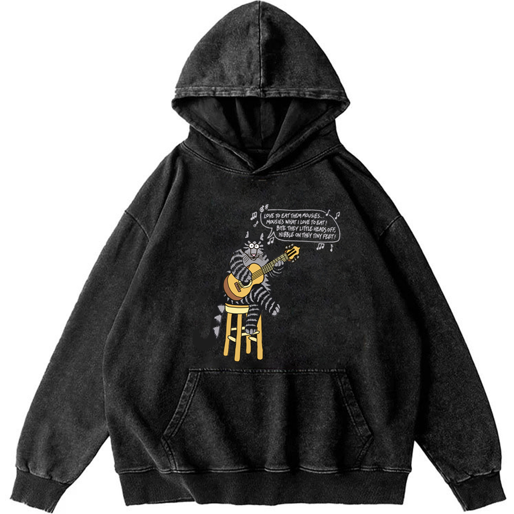 Love To Eat Them Mousies Cat Retro Washed Hoodie