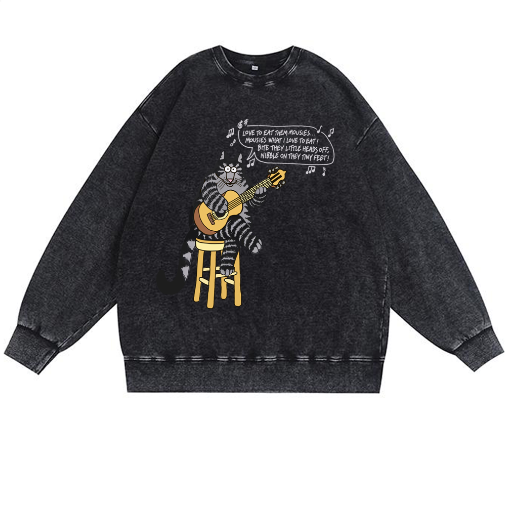 Love To Eat Them Mousies Cat Retro Premium Washed Cotton Crewneck Sweatshirt