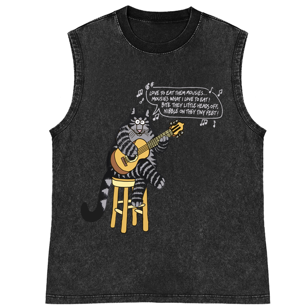 Love To Eat Them Mousies Cat Retro Washed Tank Top