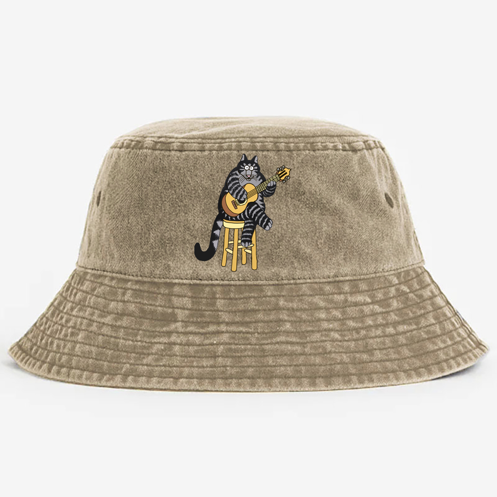 Love To Eat Them Mousies Cat Retro Vintage Washed Bucket Hat