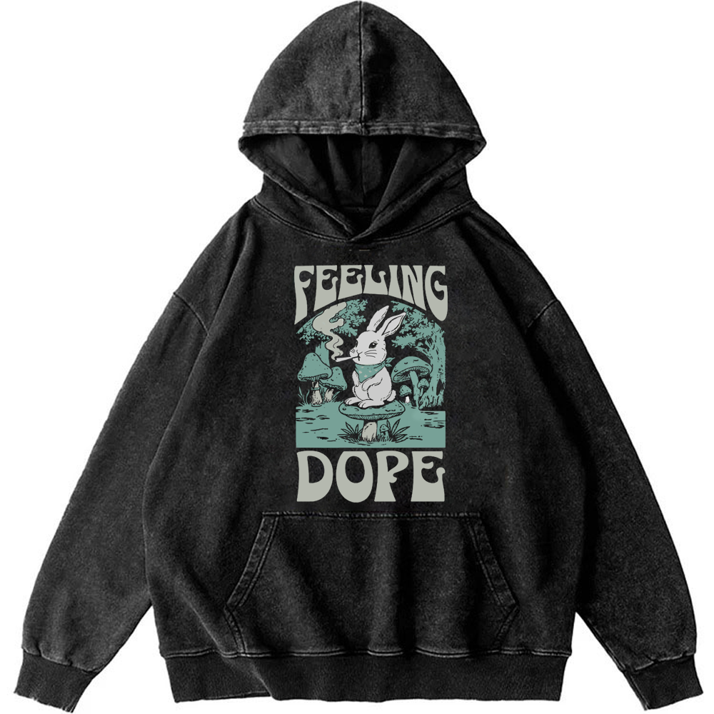 Bunny Feeling Dope Rabbit Retro Washed Hoodie