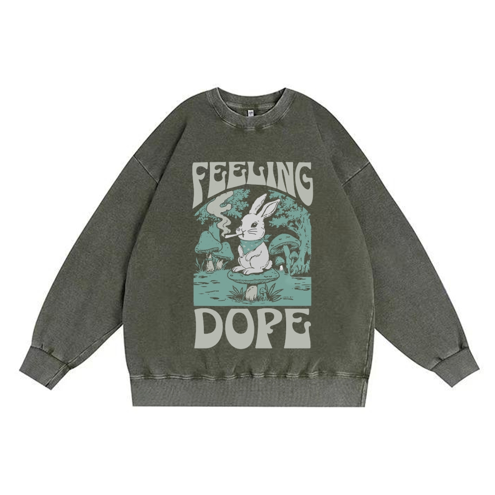 Bunny Feeling Dope Rabbit Retro Premium Washed Cotton Crewneck Sweatshirt