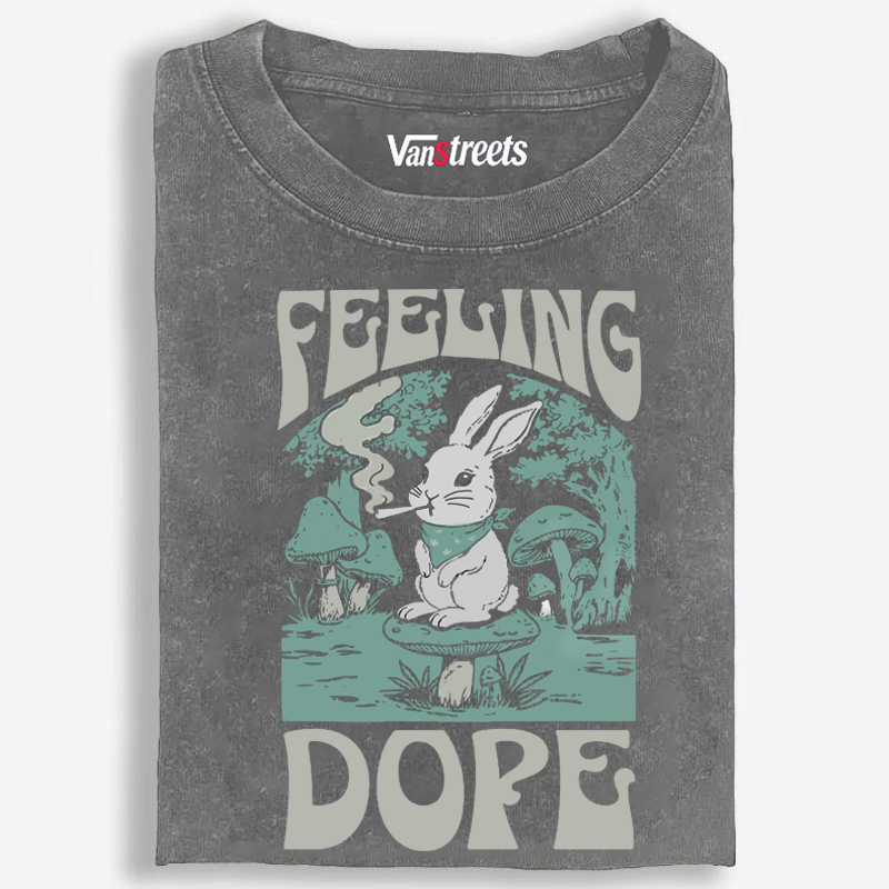 Bunny Feeling Dope Rabbit Retro Washed T-Shirt | 100% Cotton | Streetwear Essential