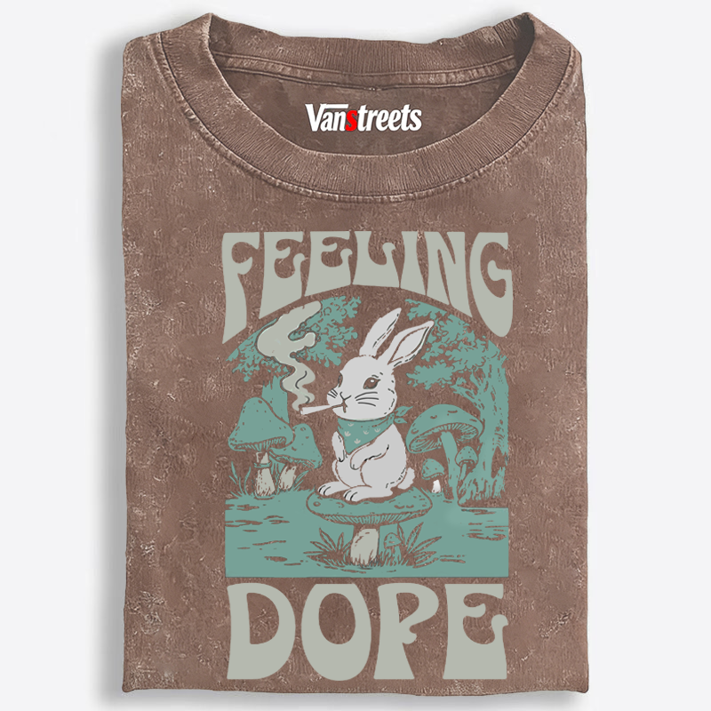 Bunny Feeling Dope Rabbit Retro Washed T-Shirt | 100% Cotton | Streetwear Essential