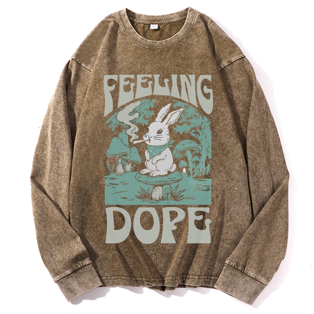 Bunny Feeling Dope Rabbit Retro Washed Long Sleeve T-Shirt
