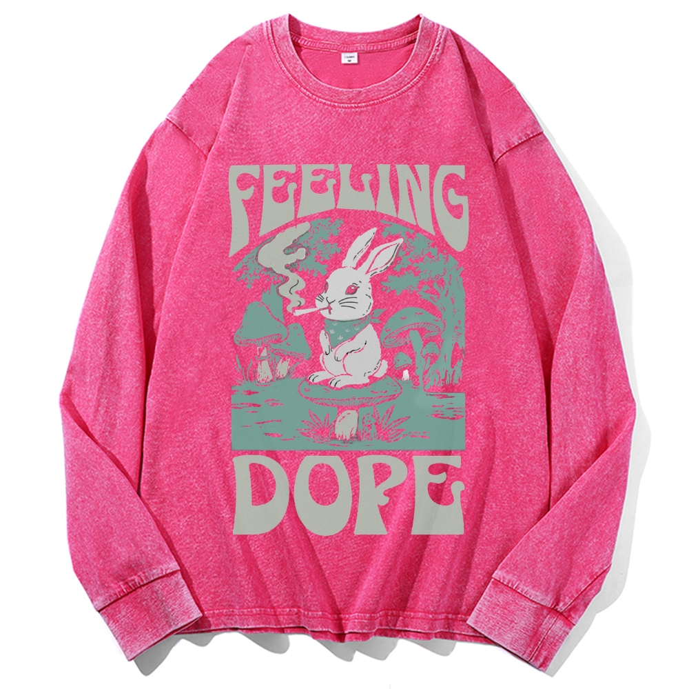 Bunny Feeling Dope Rabbit Retro Washed Long Sleeve T-Shirt