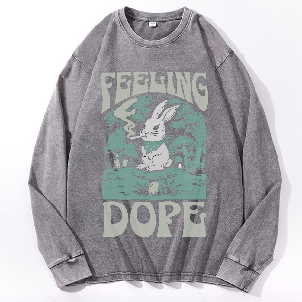 Bunny Feeling Dope Rabbit Retro Washed Long Sleeve T-Shirt