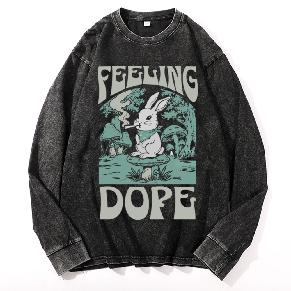 Bunny Feeling Dope Rabbit Retro Washed Long Sleeve T-Shirt