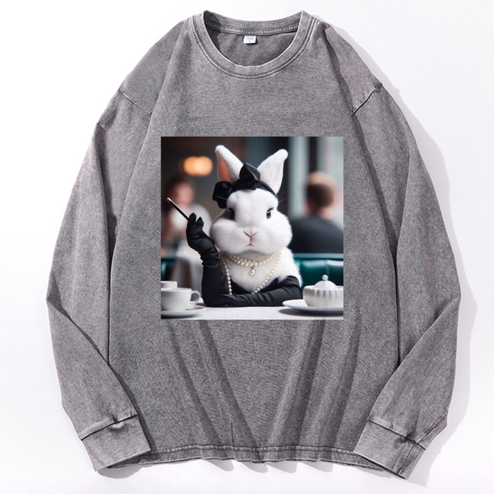 Pearl Bunny · Tea Break Retro Washed Long Sleeve T-Shirt