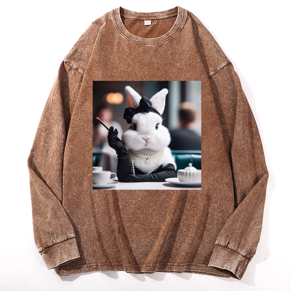 Pearl Bunny · Tea Break Retro Washed Long Sleeve T-Shirt