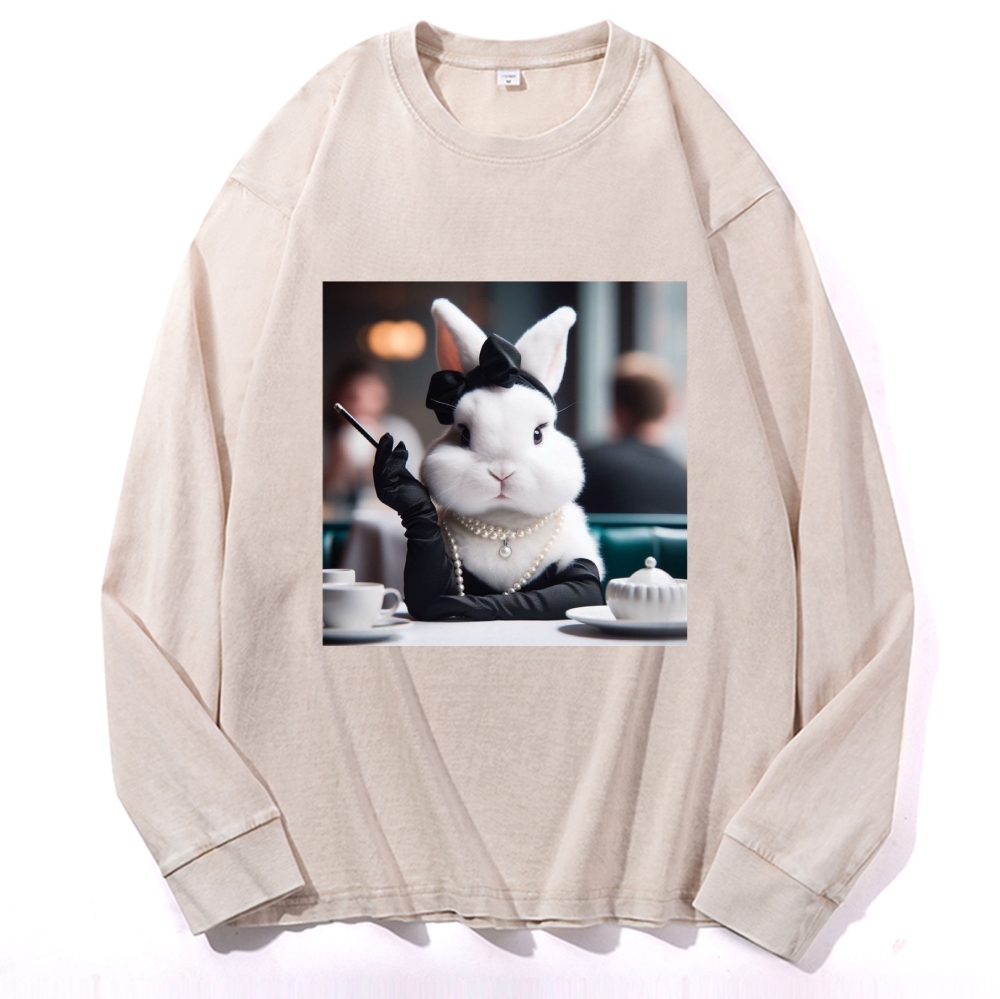Pearl Bunny · Tea Break Retro Washed Long Sleeve T-Shirt