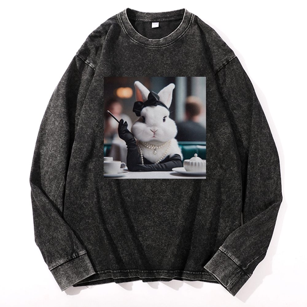 Pearl Bunny · Tea Break Retro Washed Long Sleeve T-Shirt