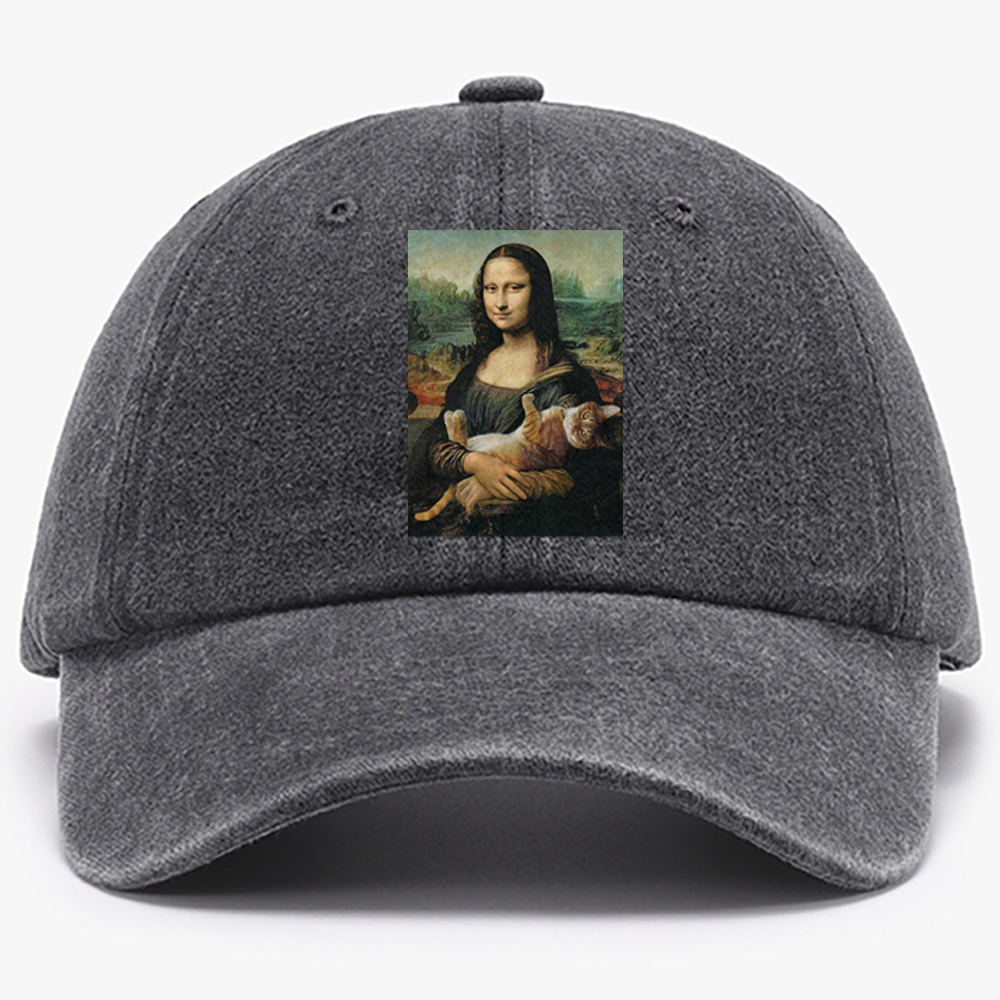 Meowna Lisa Mona Lisa Cat Parody Retro Washed Baseball Cap