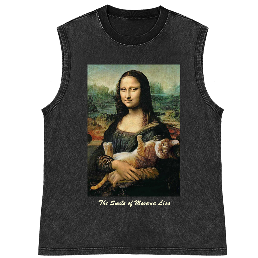 Meowna Lisa Mona Lisa Cat Parody Retro Washed Tank Top
