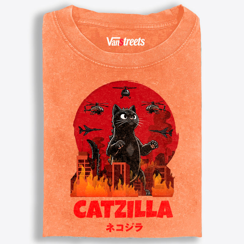 Catzilla Godzilla Parody Retro Washed T-Shirt | 100% Cotton | Streetwear Essential
