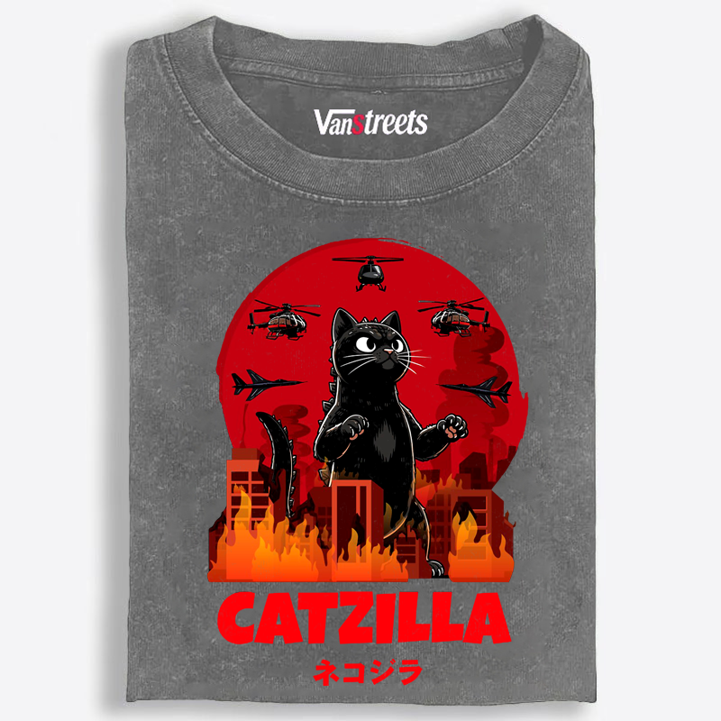 Catzilla Godzilla Parody Retro Washed T-Shirt | 100% Cotton | Streetwear Essential